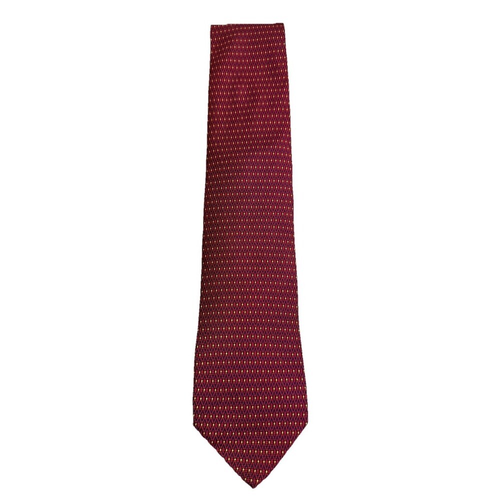 Mondo Uomo 100% Silk Necktie Menswear Red Gold Diamond Pattern Designer Italian